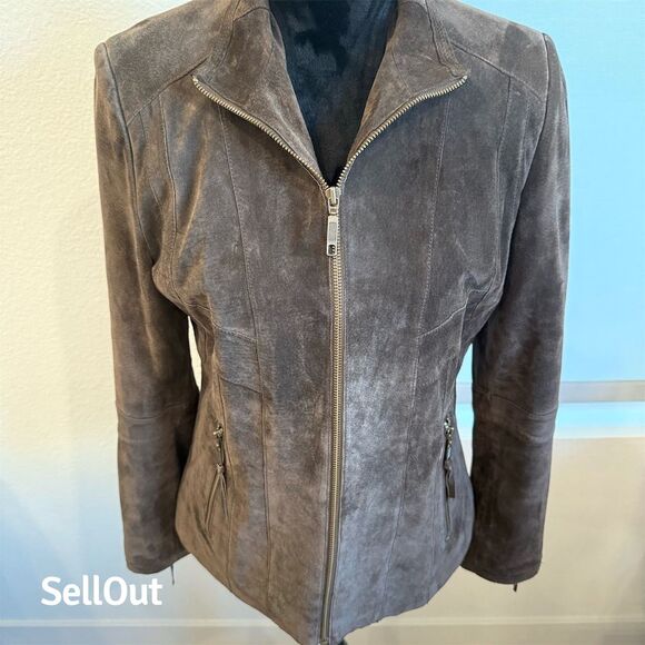 Alfani Women's Brown Leather Zip-Up Jacket Size M - Picture 2 of 11